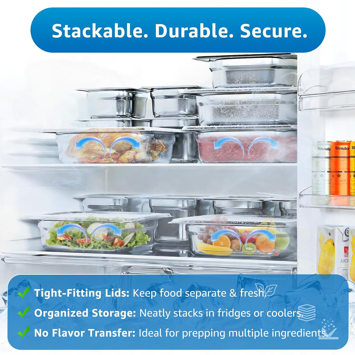 1/6 Size Hotel Pans with Lids | 4" Deep (6 Pack) | Anti-Jam Lug