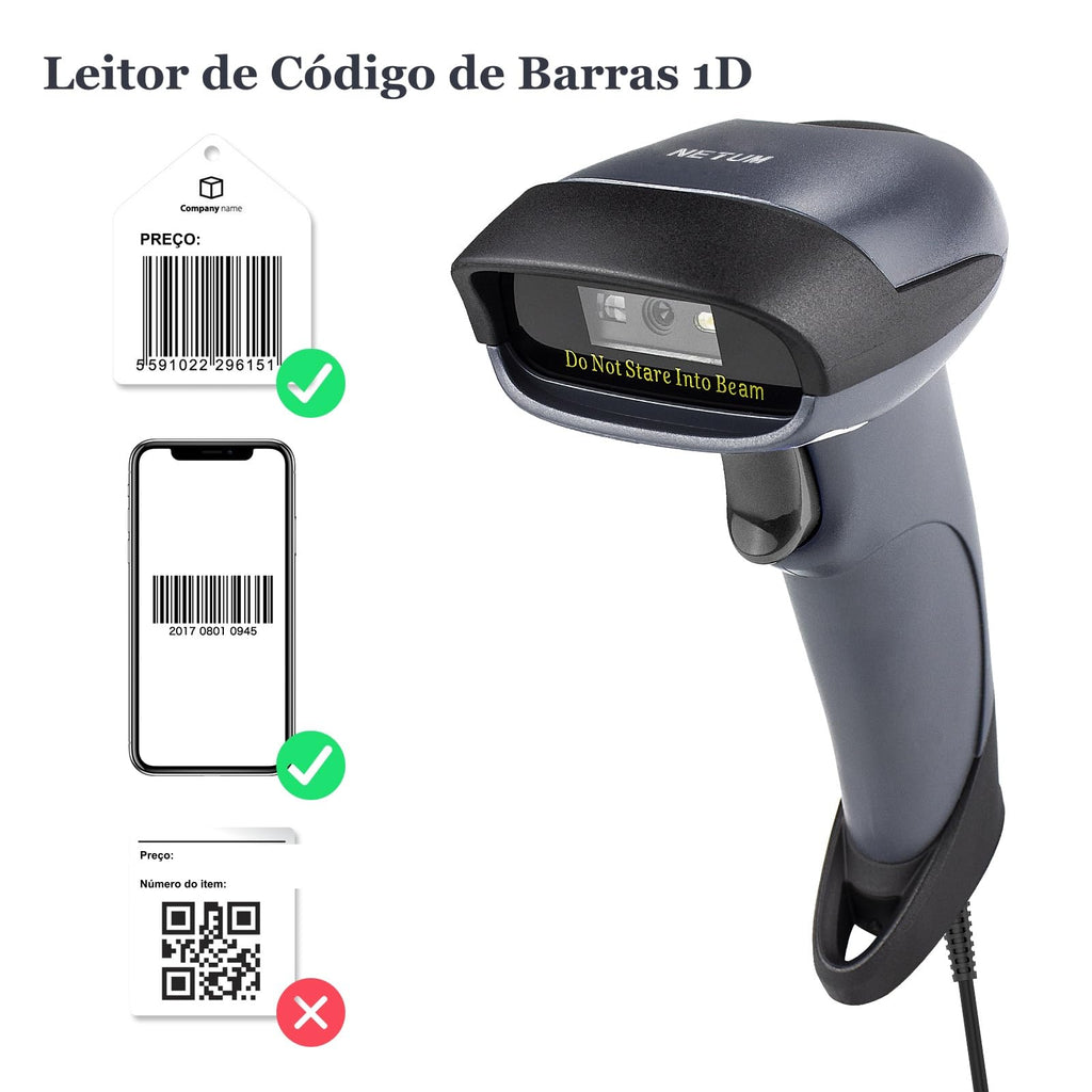 USB Barcode Scanner with Stand, Wired 1D CCD Scanner for POS - M3S
