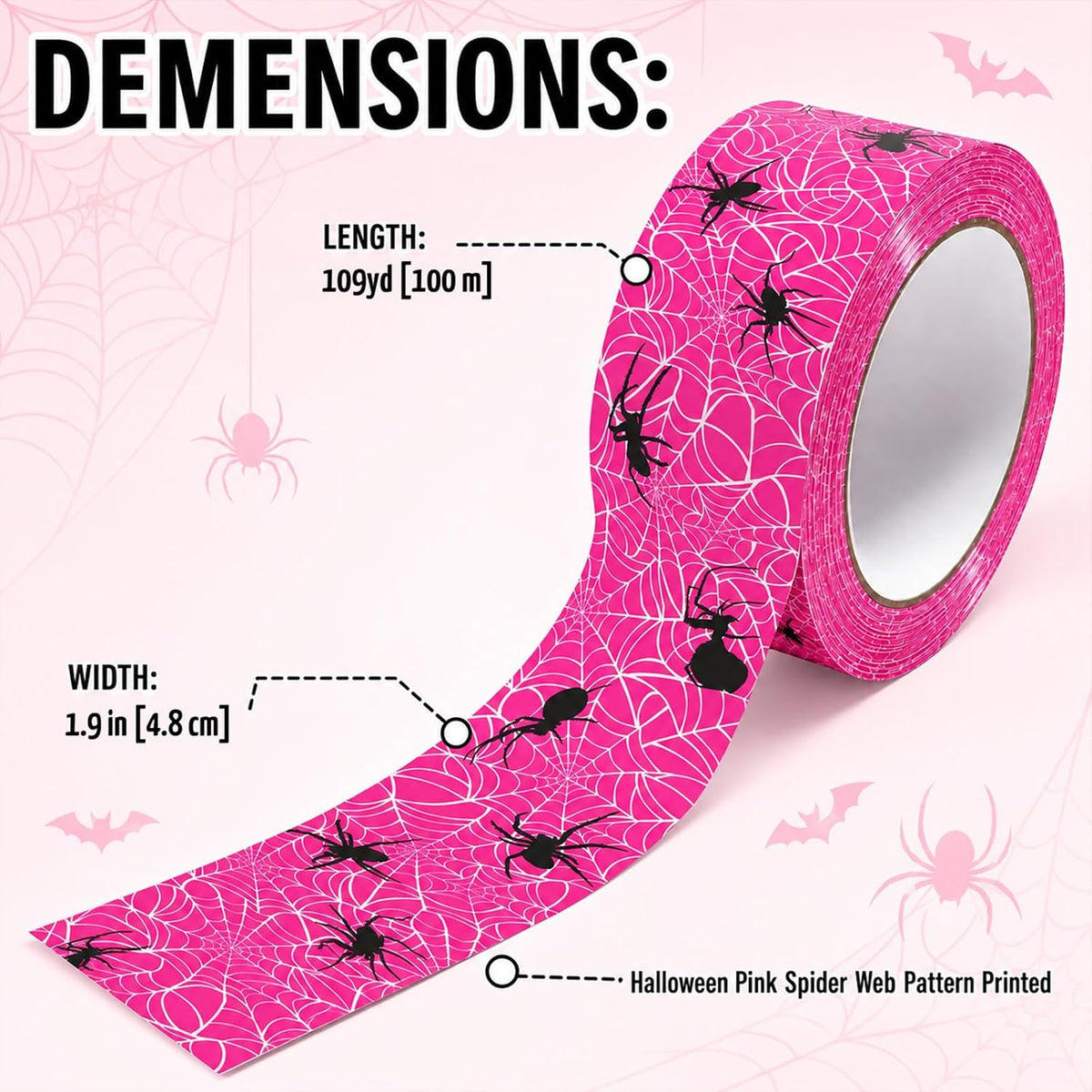 Halloween Packing Tape, Hot Pink Spider Web, 109 Yard