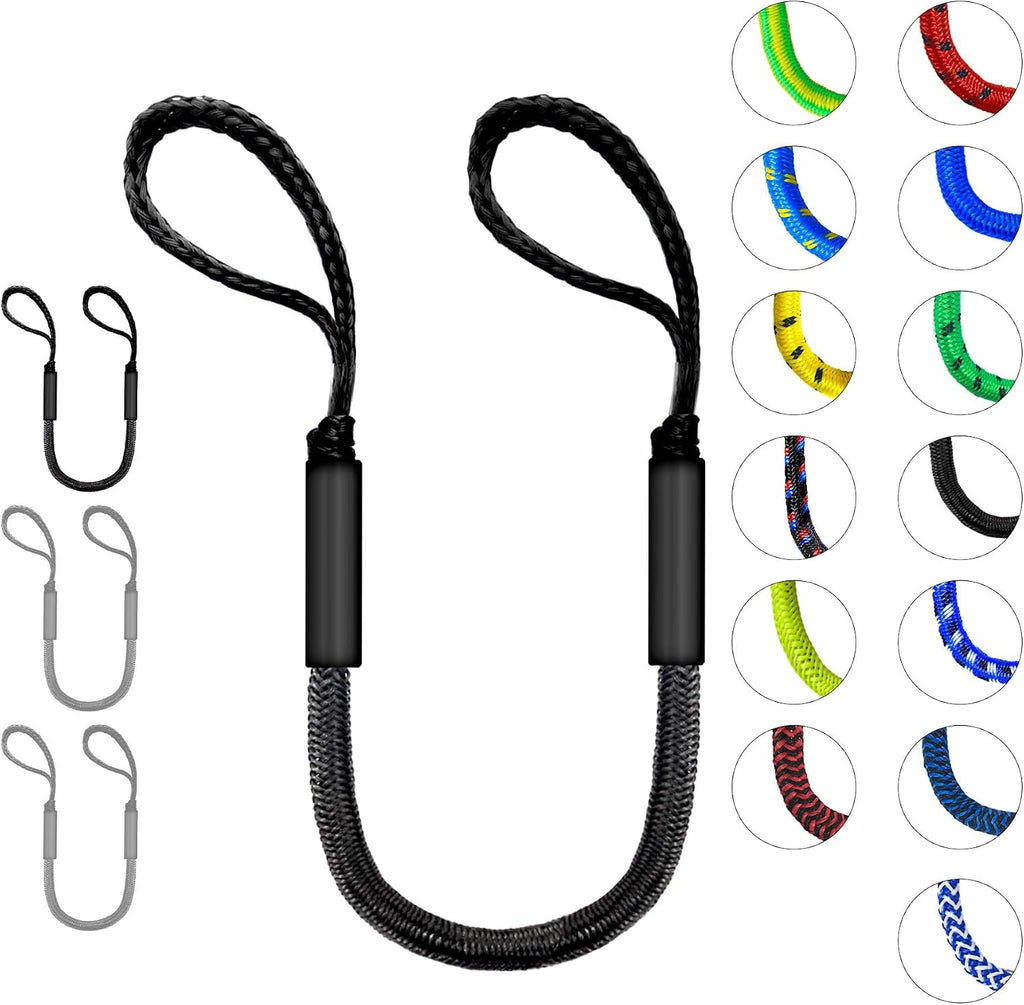 Bungee Dock Lines, Boat Tie Downs for Docking, 2-Pack, Black, 4FT