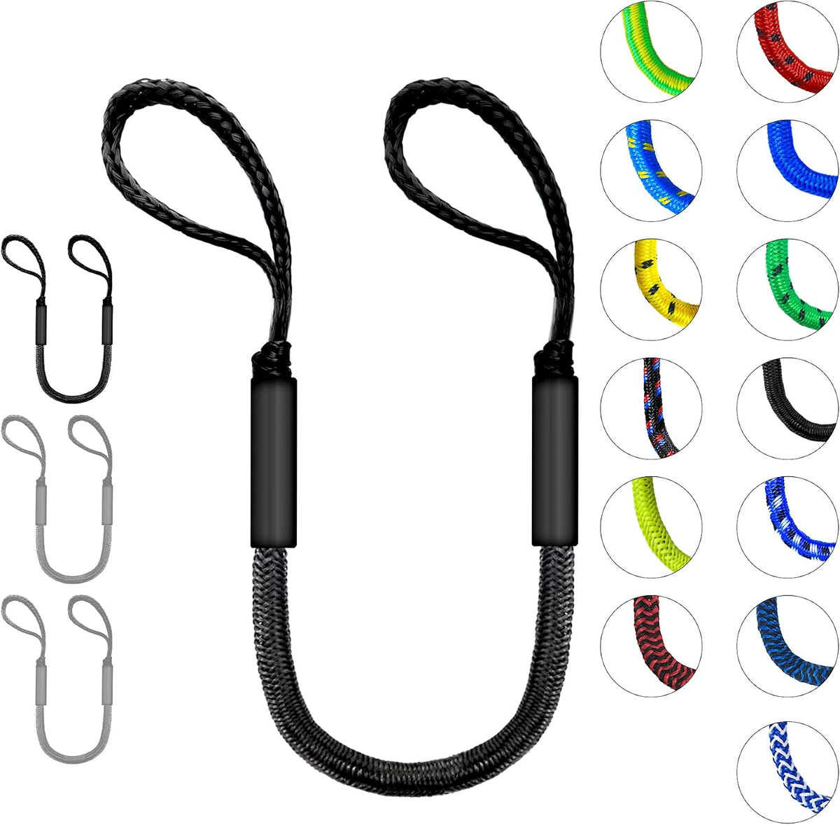 Bungee Dock Lines, Boat Tie Downs for Docking, 2-Pack, Black, 4FT