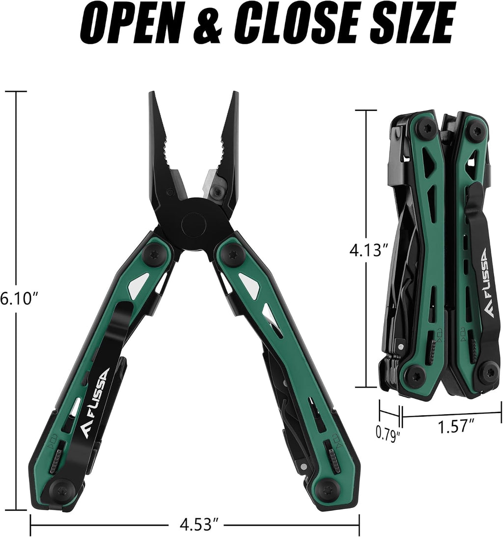 16-In-1 Multi-Tool Pliers, EDC Multitool, Multipurpose Tool, Green | Gift for Men, Stainless Steel, Pocket Knife
