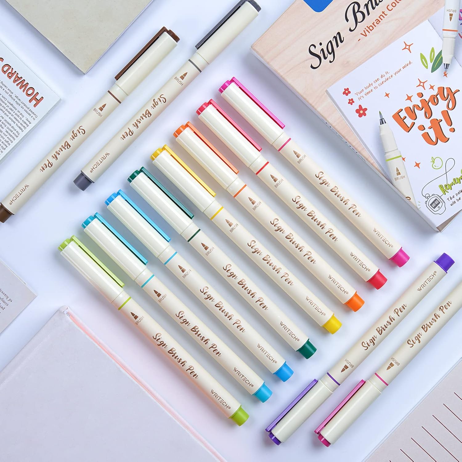 Brush Tip Marker Pens: Artist Markers Flexible Tip Water Based 12ct Assorted Colors for Journaling Adult Coloring