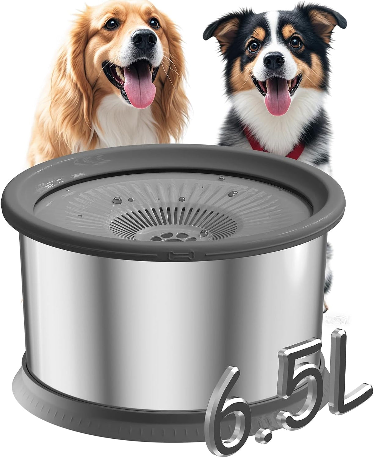 6.5L Dog Water Bowl No Spill 1.6 Gallon Stainless Steel Water Bowl for Dogs 220oz Large Capacity No Splash Slow