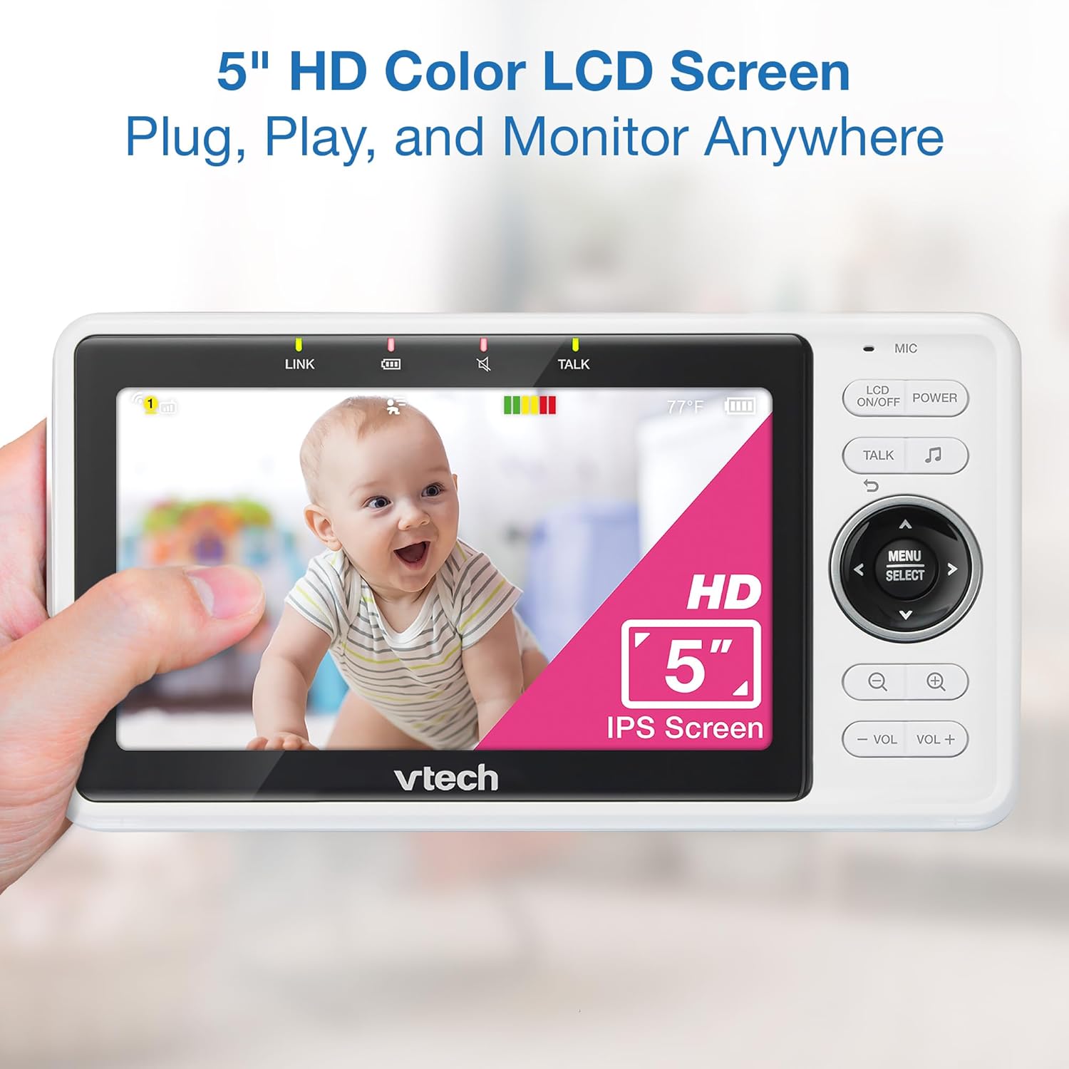 Smart WiFi Baby Monitor, 2 Cameras – See Both Rooms at Home or from Anywhere, Free App, 1080p Split Screen, 5" HD