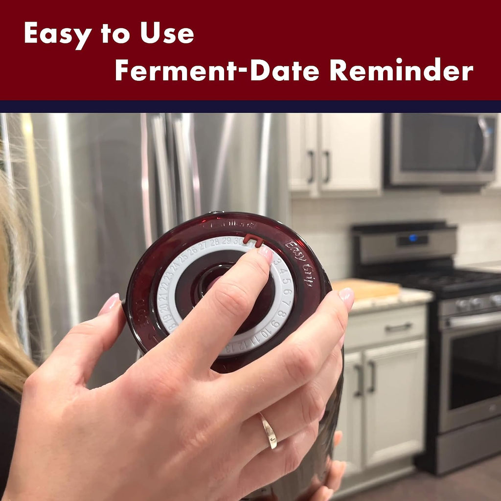 Fermenting Lids for wide mouth mason jars. 4 waterless airlock fermentation lids kit. Easy Grip fermenter lid with