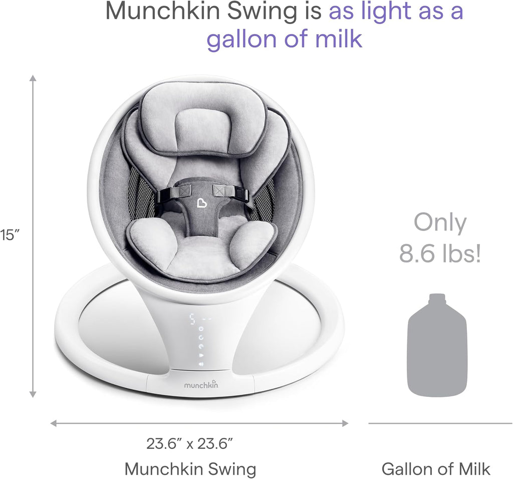 Electric Baby Swing, Portable and Lightweight, Bluetooth Enabled Infant Rocker with Natural Sway in 5 Ranges of