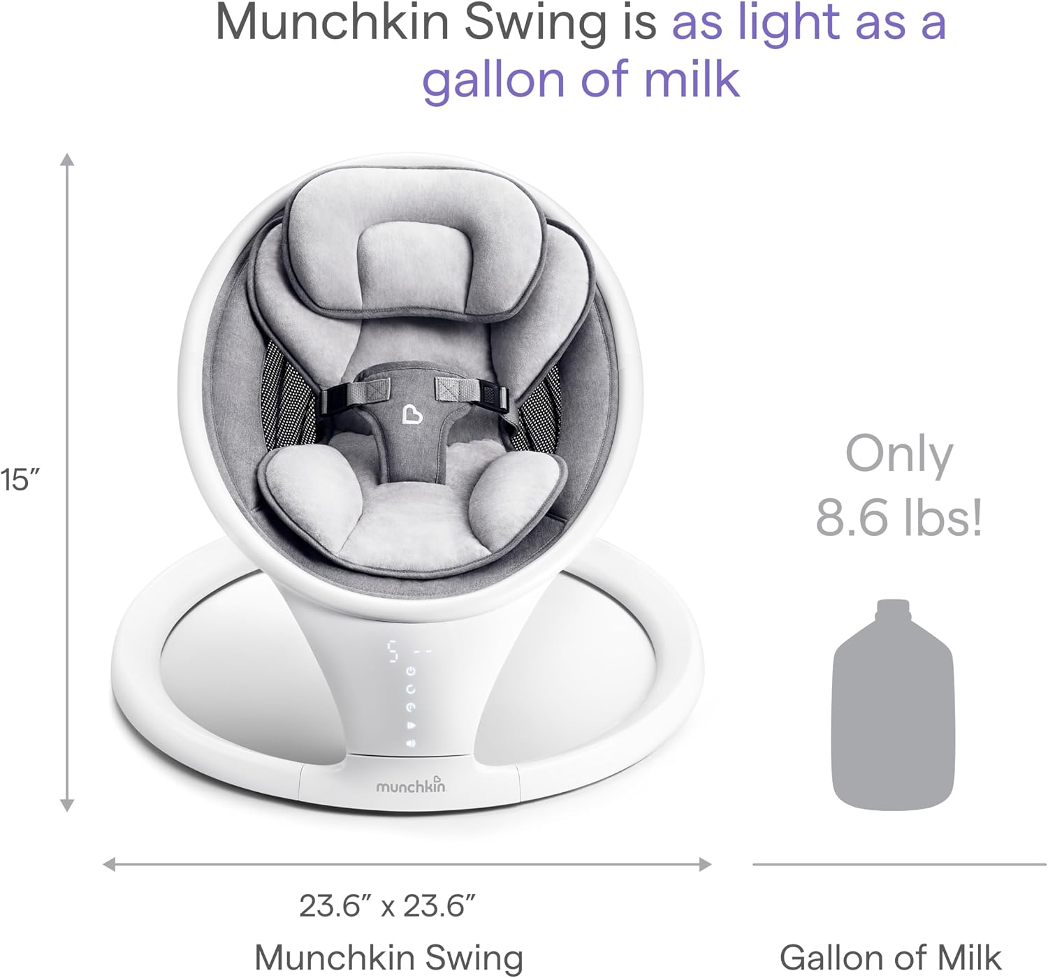 Electric Baby Swing, Portable and Lightweight, Bluetooth Enabled Infant Rocker with Natural Sway in 5 Ranges of