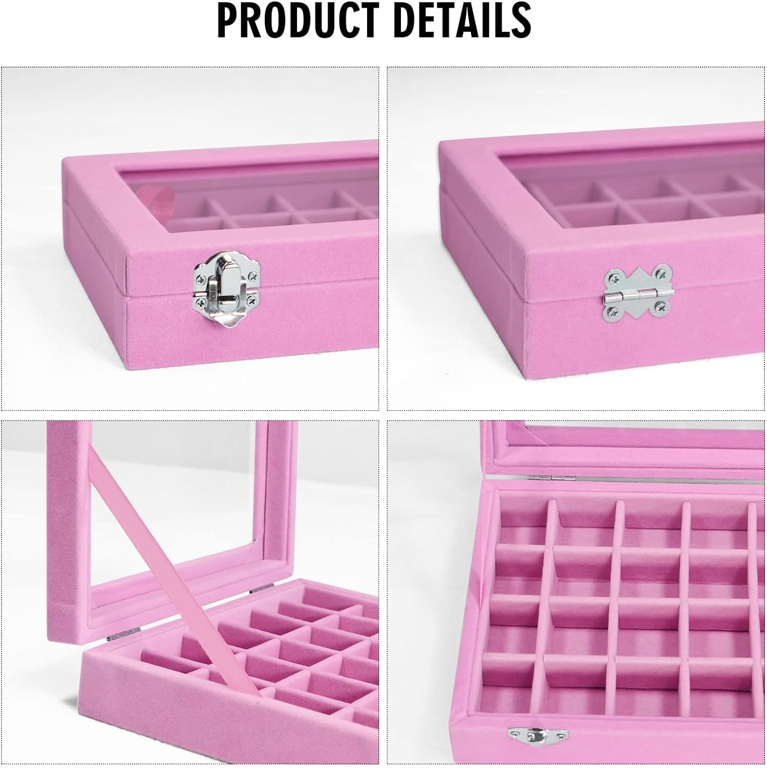Velvet Jewelry Box 24 Grid Jewelry Ring Display Organiser Box Tray Holder Earrings Storage Case for Girls Wife Mom