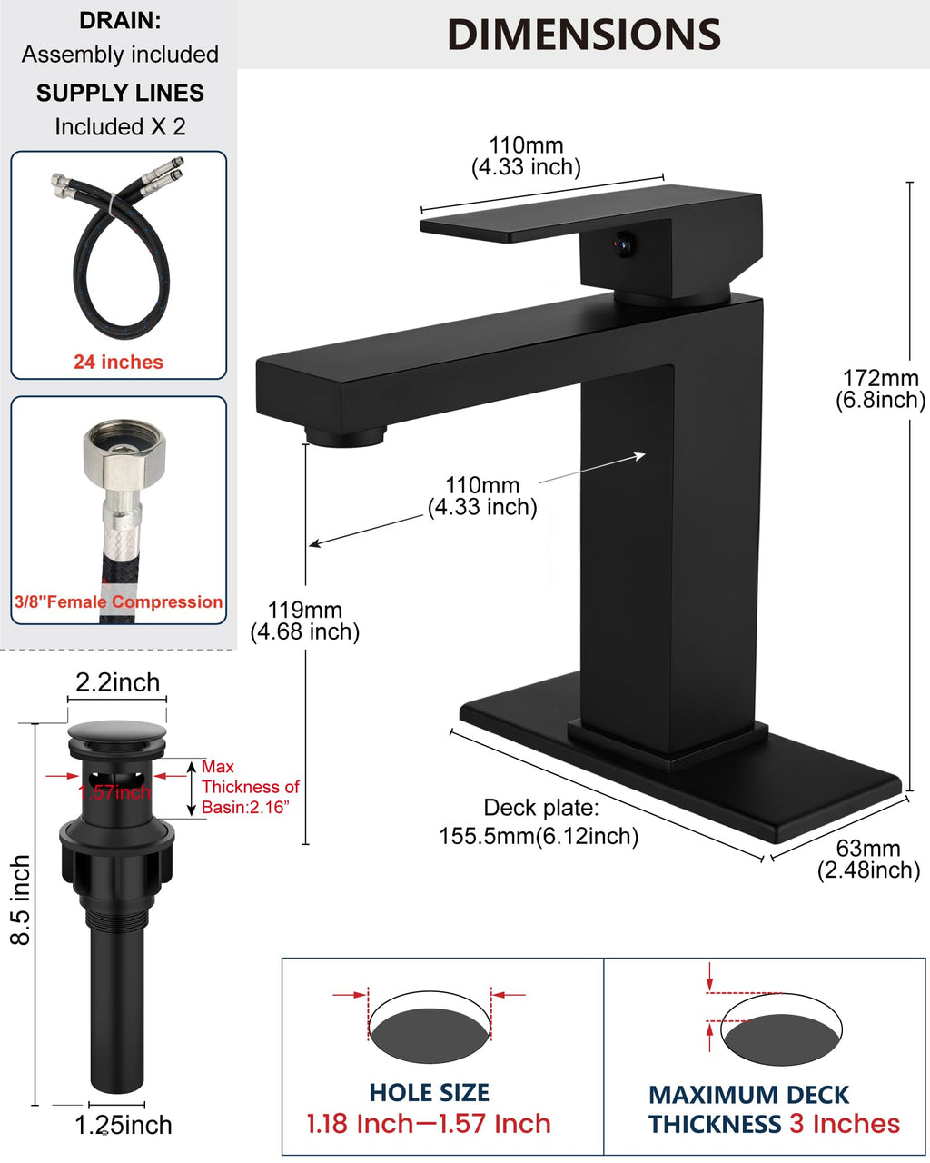 Bathroom Faucets 1 Hole Single Handle,Matte Black