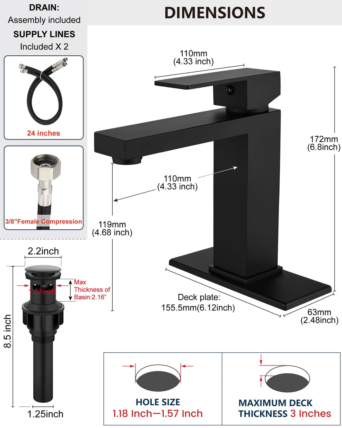Bathroom Faucets 1 Hole Single Handle,Matte Black