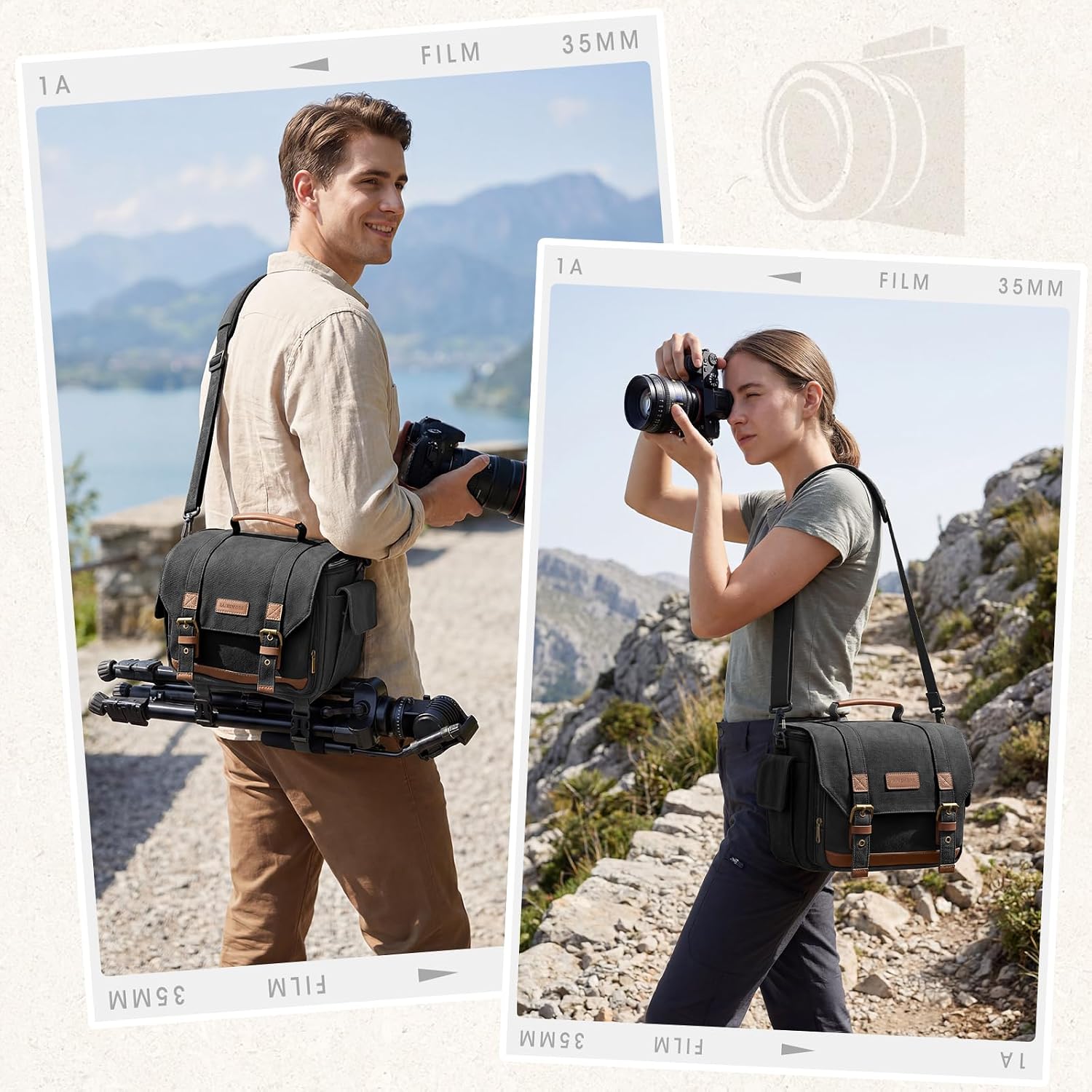 Camera Sling Bag Canvas Crossbody Camera Case with Rain Cover | Water-Resistant Camera Shoulder Bag for DSLR