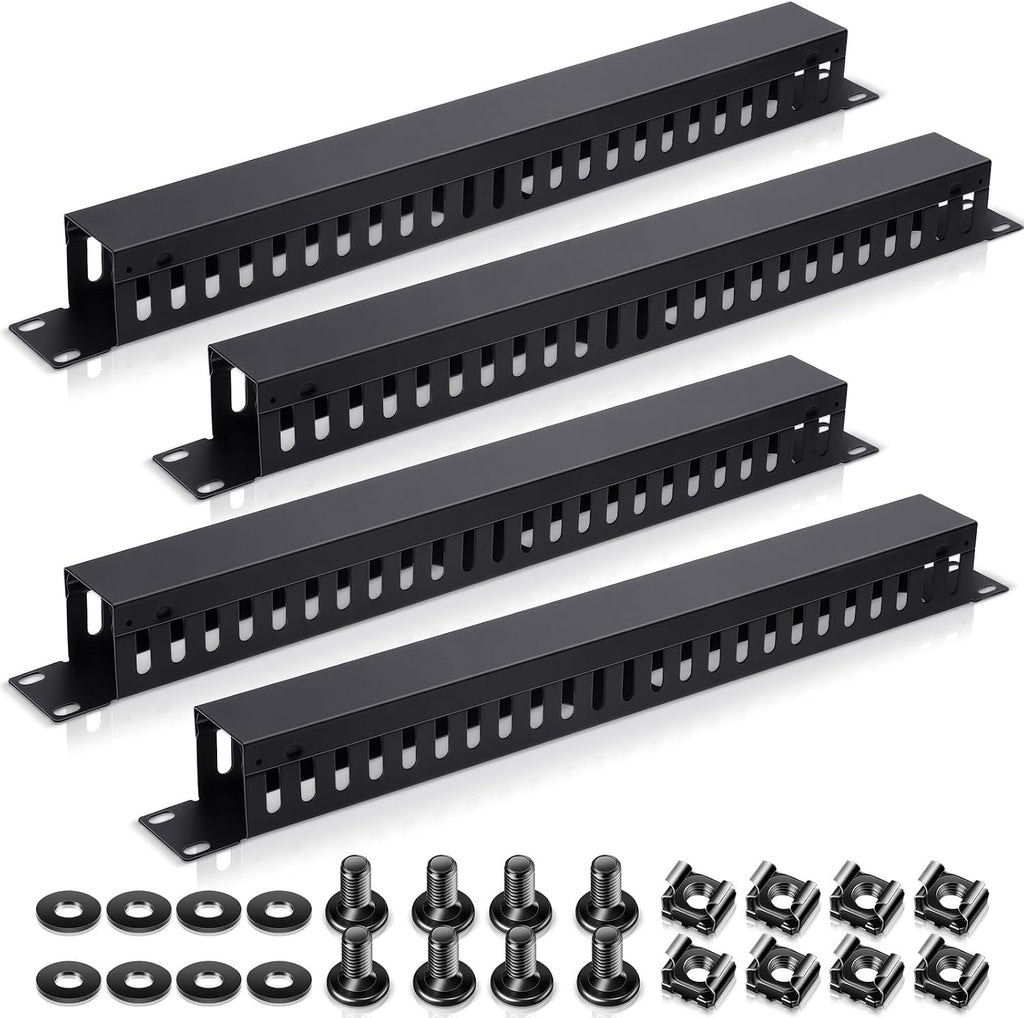 Leinuosen 4 Pcak 1u 19'' Cable Manager 24 Slot Horizontal Rack Mount