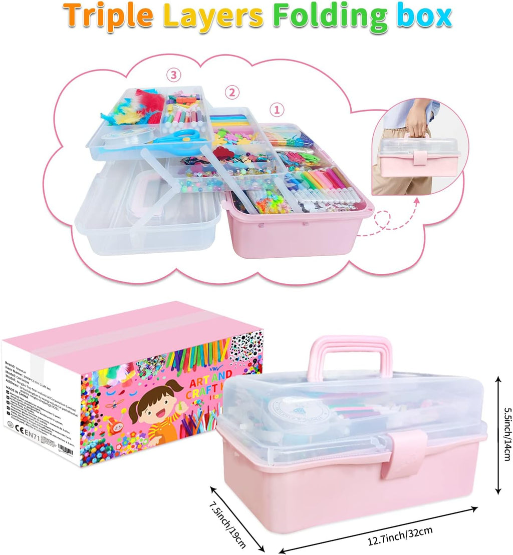 3000 Kids Arts and Crafts Supplies for Kids Crafting Supply in 3 Layered Plastic Art Box All in One Ages 8 9 10 11 &