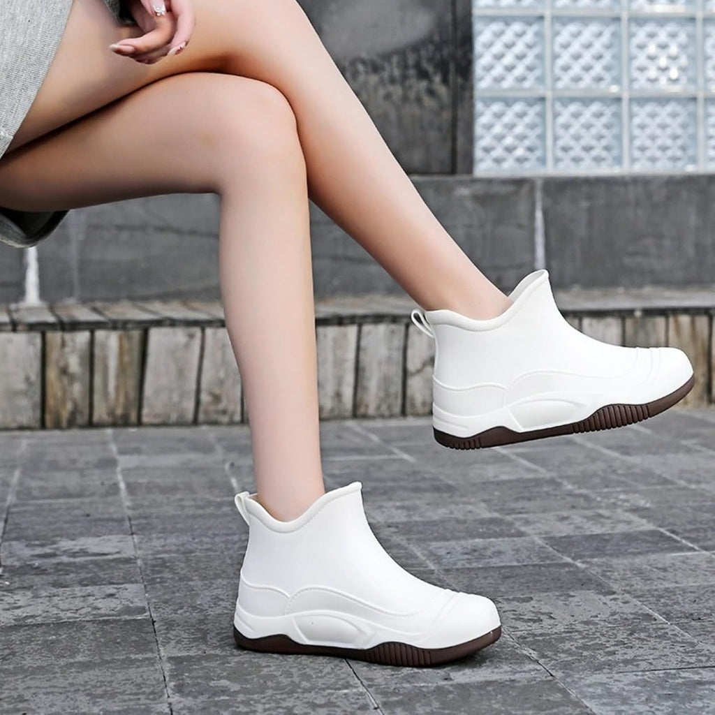 Women's Ankle Rain Boots Waterproof Deck Boots Outdoor Fishing Garden Shoes for Women Anti-Slip Lightweight