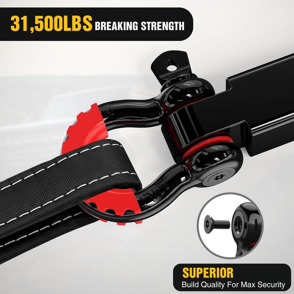 3" x20' Tow Strap Kit 2" Receiver 3/4" Anti-Theft D-Ring Shackles