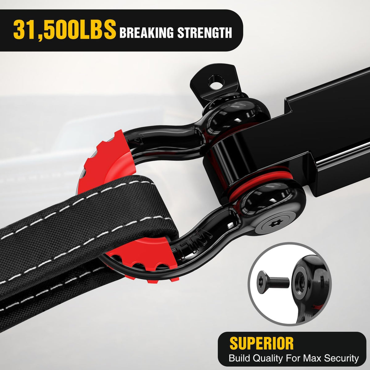 3" x20' Tow Strap Kit 2" Receiver 3/4" Anti-Theft D-Ring Shackles