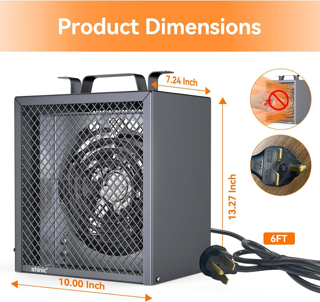 Electric Garage Heater 240V, 4,800-watt Fan-Forced Industrial Heater, With Thermostat Control, Carrying Handle, Heavy