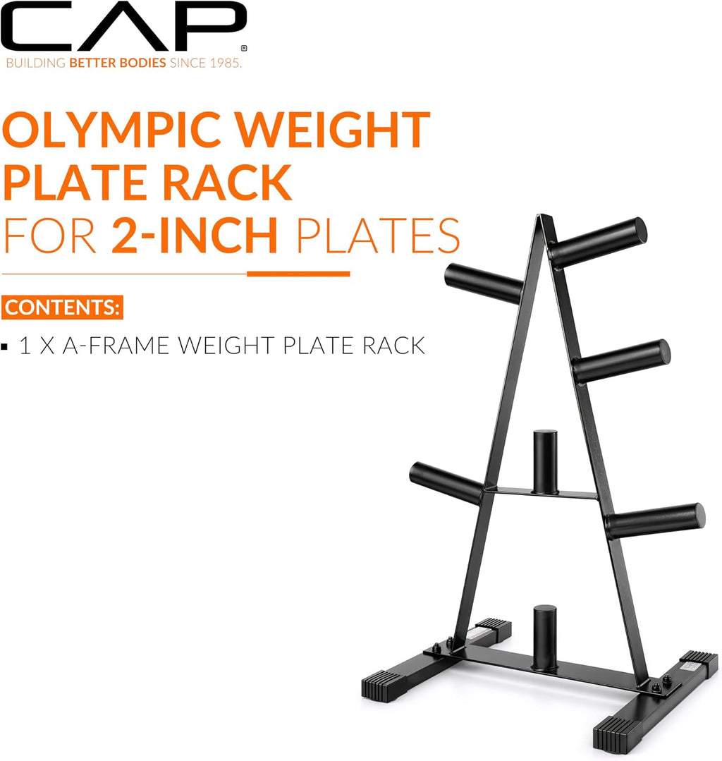 CAP 2-Inch Olympic Plate Tree Rack for Home Gym, Heavy-Duty A-Frame Weight Plate Storage Rack, Space-Saving Plate