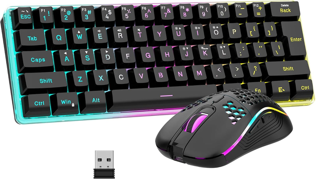 60% Wireless Gaming Keyboard and Mouse Combo, 2500mAh Rechargeable Battery, Ultra-Compact Small RGB Mechanical Feel