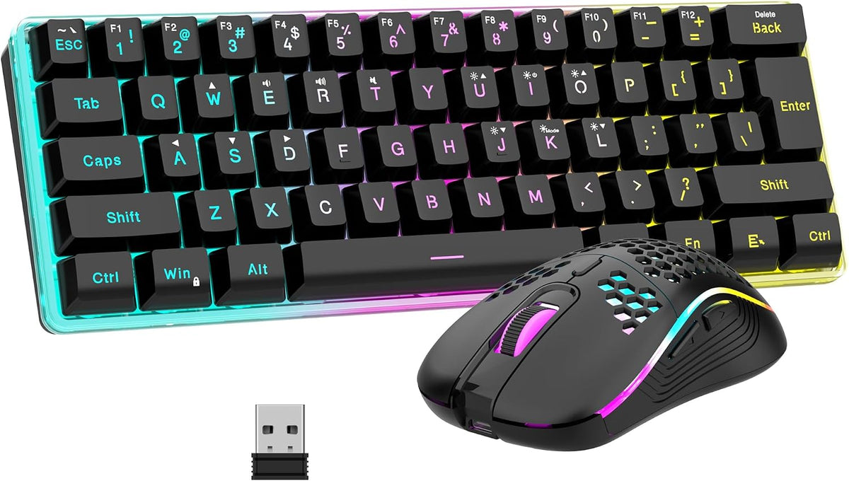 60% Wireless Gaming Keyboard and Mouse Combo, 2500mAh Rechargeable Battery, Ultra-Compact Small RGB Mechanical Feel