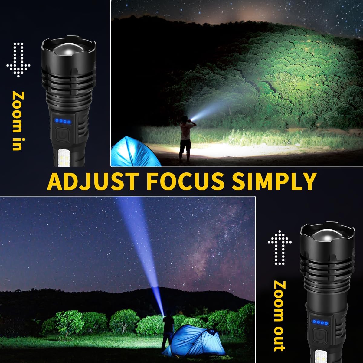 Rechargeable Flashlights High Lumens, 7Mode Super Bright Flashlight Powerful, Adjustable Tactical Flash Light, Gifts
