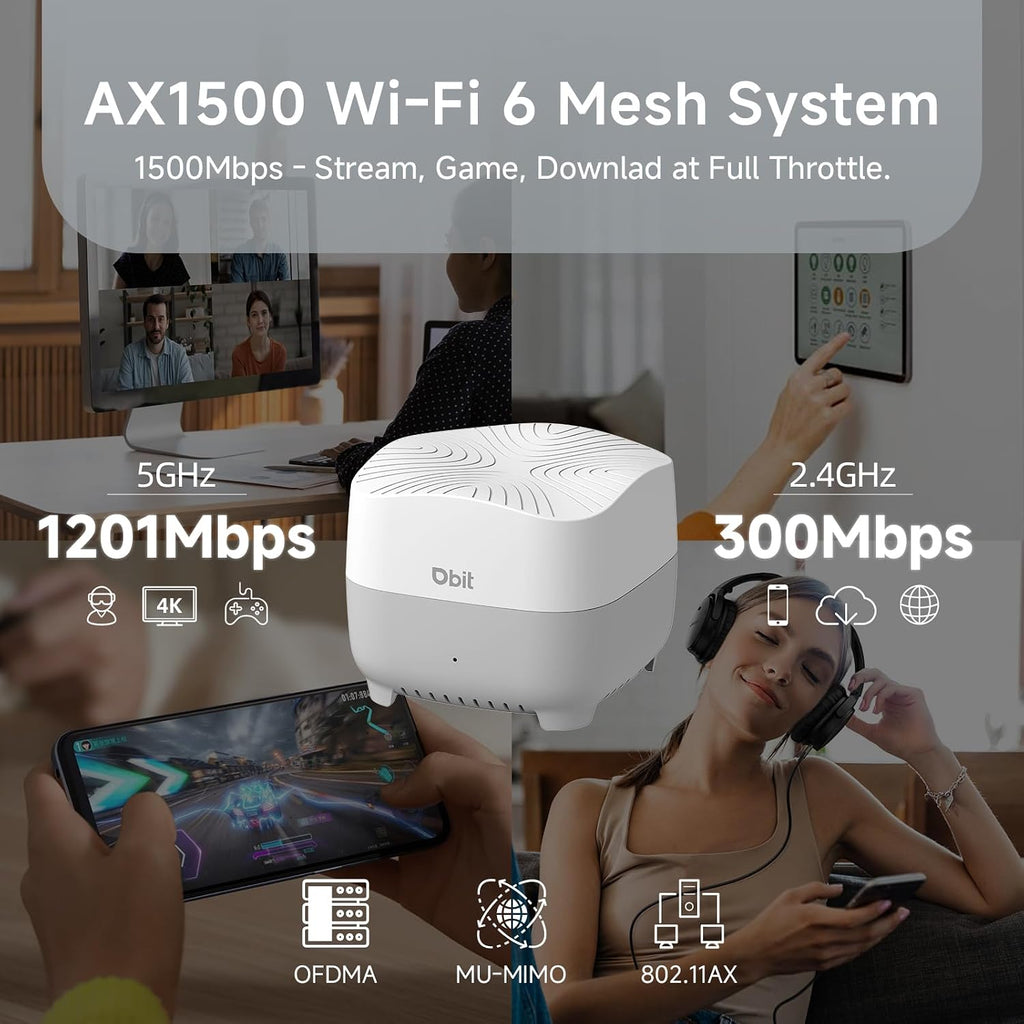 AX1500 WiFi 6 Mesh Wi-Fi System | 5,600 Sq Ft Coverage & 120 Devices | Dual-Band, Seamless Roaming, Parental Controls