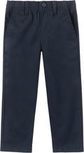 Boys School Uniform Twill Khaki Pants, Flat Front & Elasticized Waistband, Zipper Closure With Faux Button