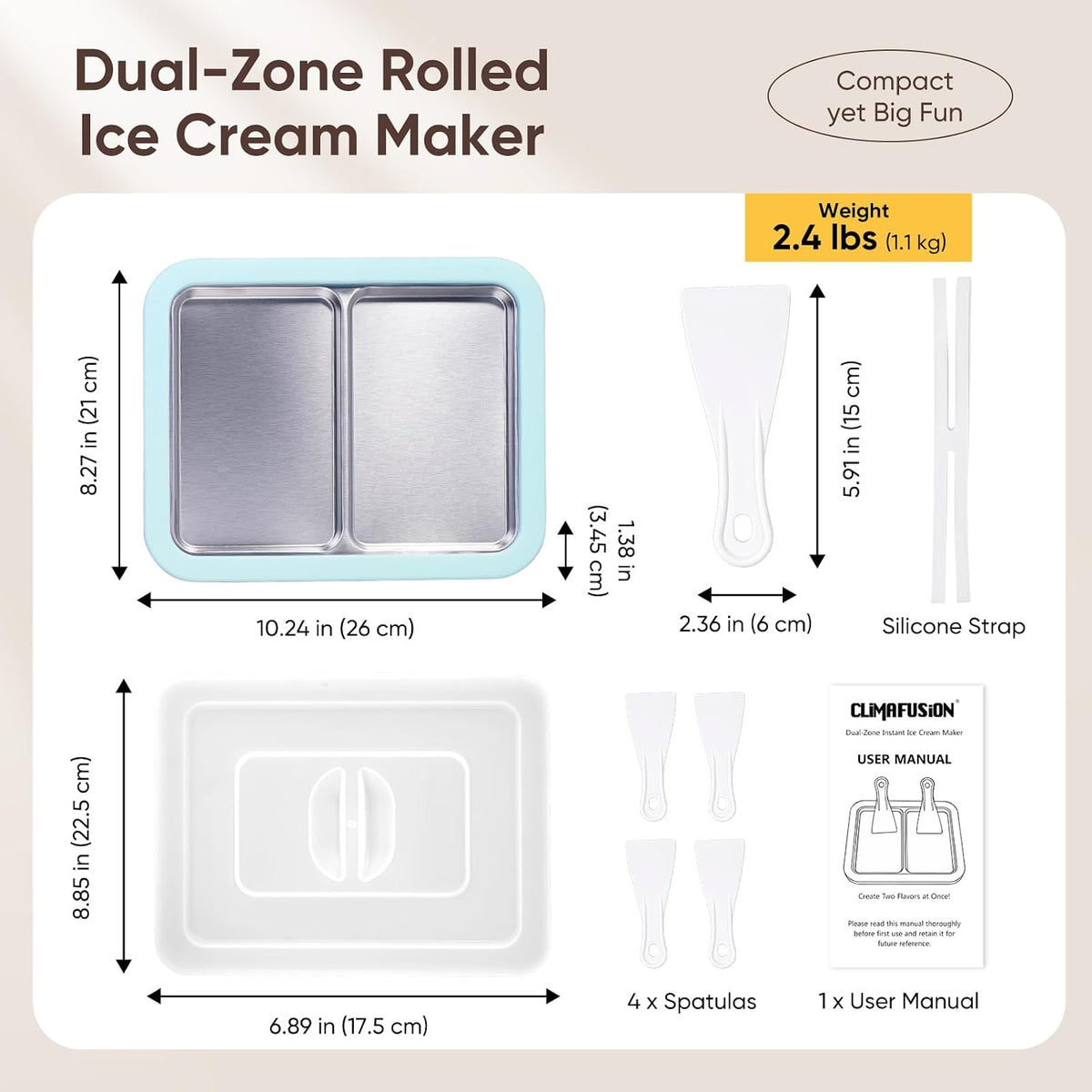 Rolled Ice Cream Maker, Dual Trays Instant Ice Cream Maker with 4 Spatulas