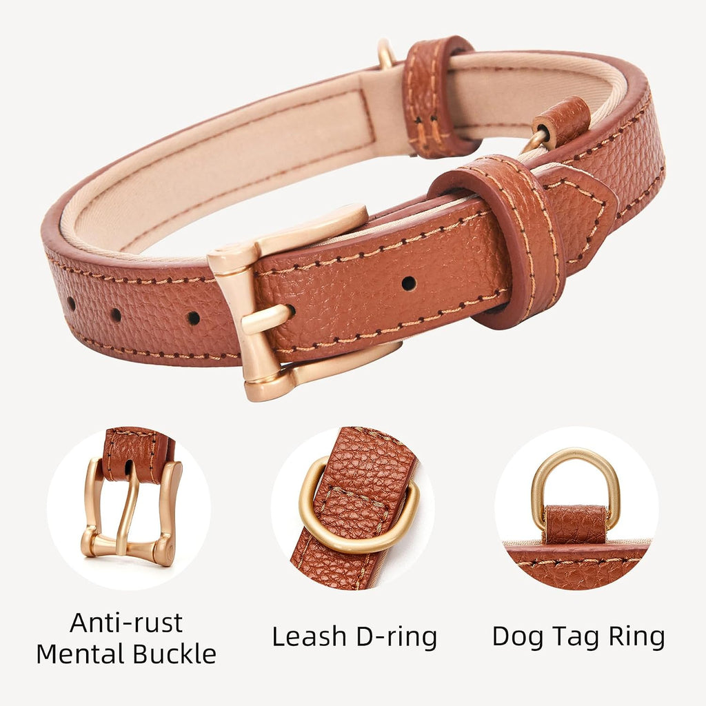 Leather Dog Collars, Soft Padded, for Small Medium Large Dogs