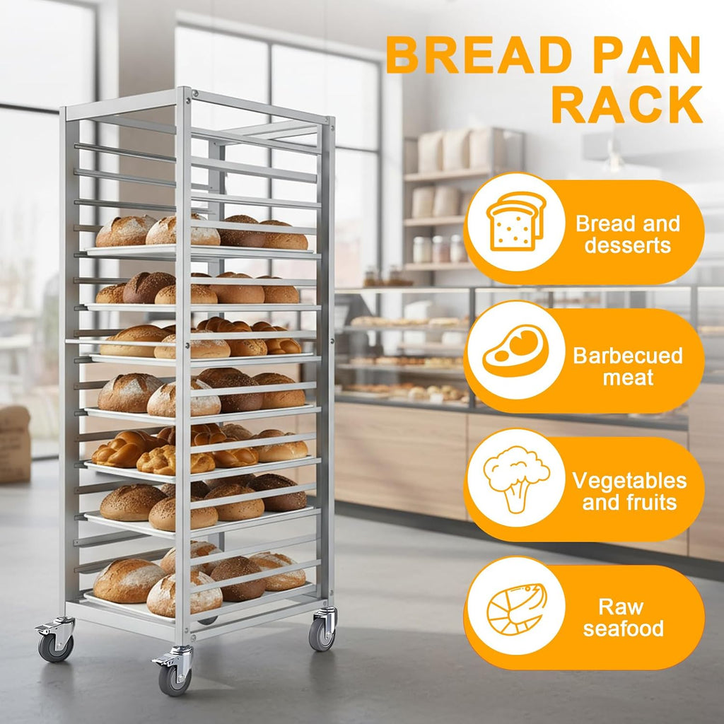 18 Tier Commercial Bakers Rack, Aluminum Bun Pan Rack with 4 Wheels