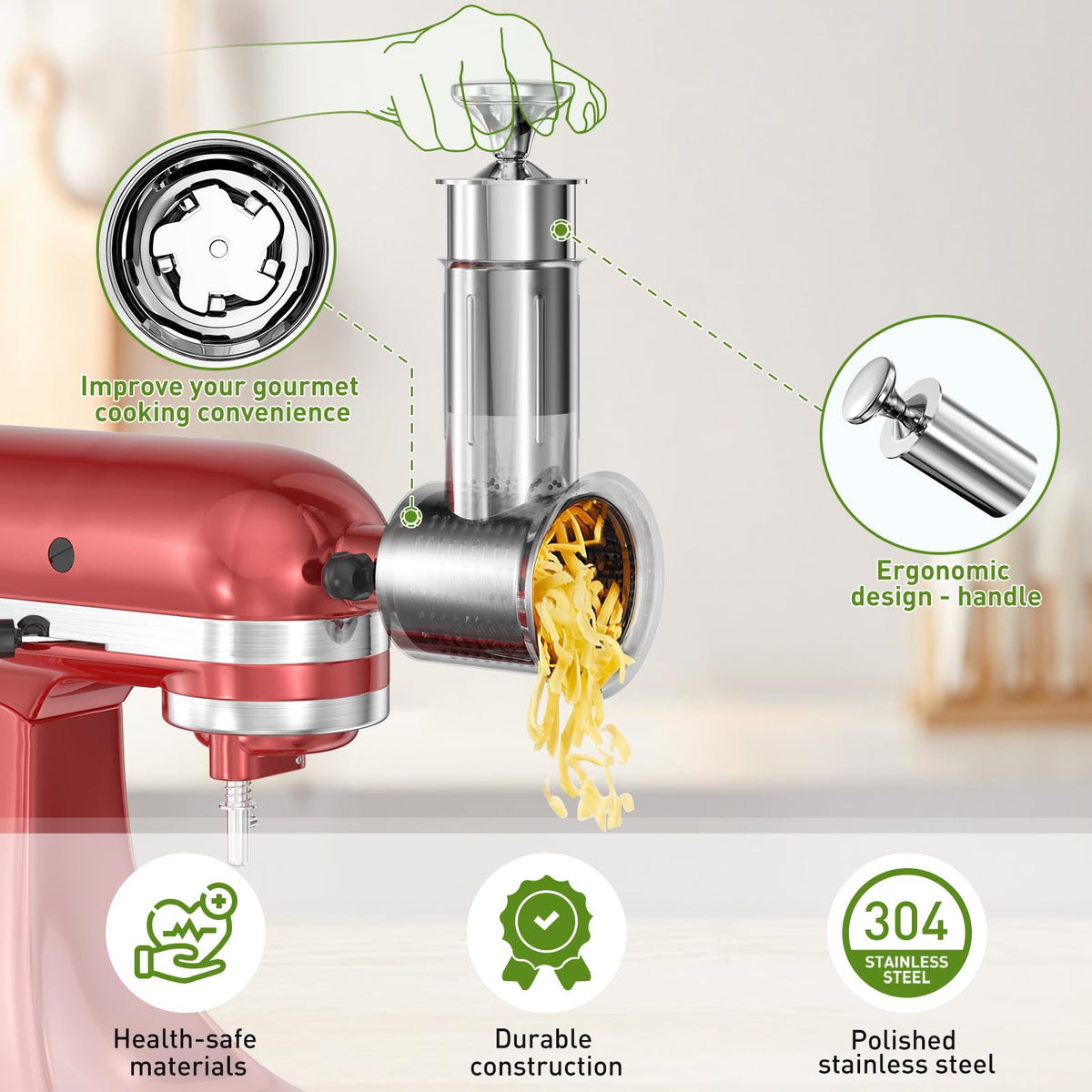 Stainless Steel Slicer Shredder Attachment for Kitchenaid Stand Mixer