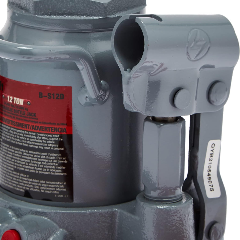 B-S12D Grey Hydraulic Bottle Jack - 12 Ton Capacity