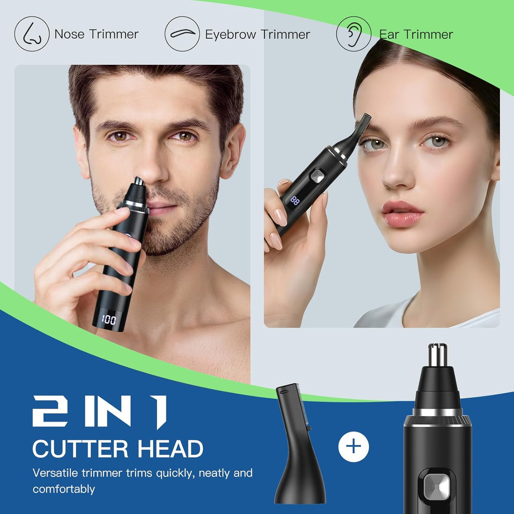 Nose Hair Trimmer for Men, 2-in-1 Rechargeable Ear and Nose Hair Trimmer with LED Display, IPX7 Waterproof Painless