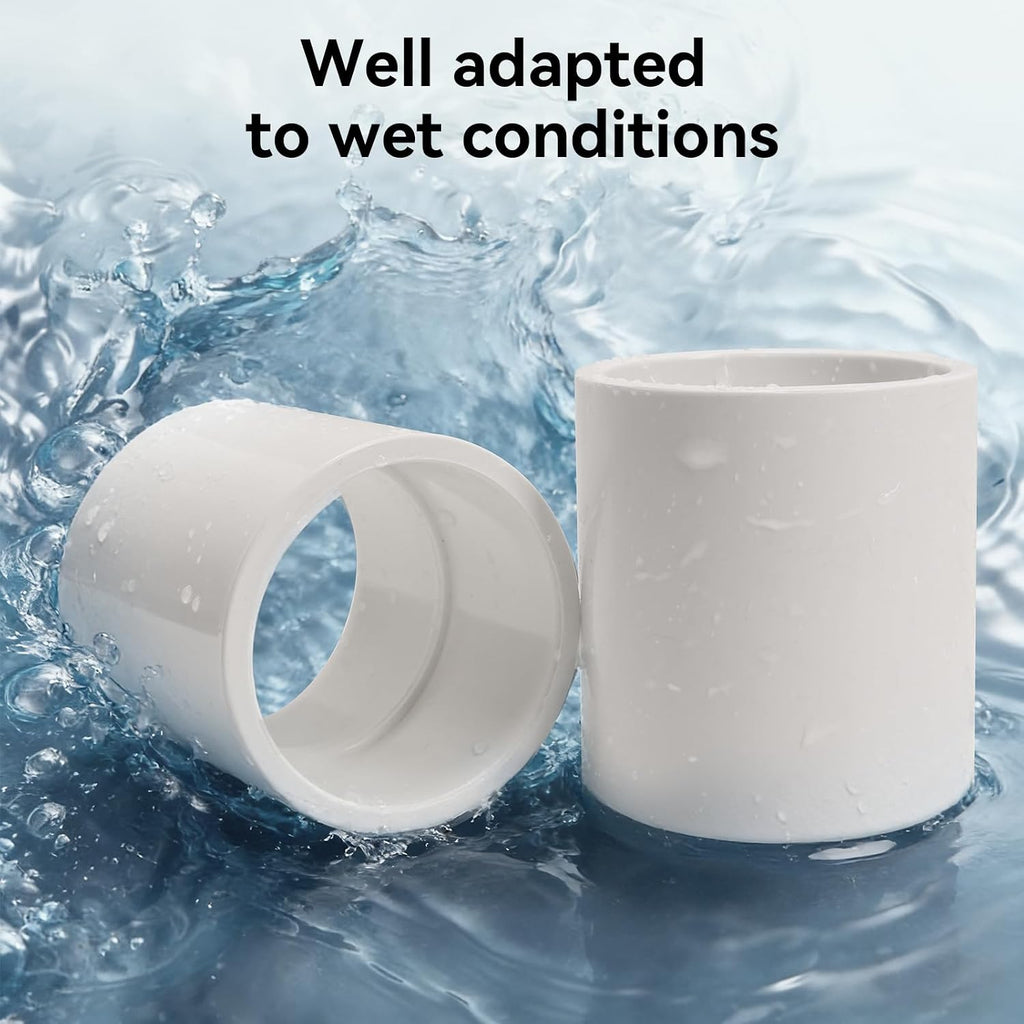 2Pack 2 Inch White PVC Pipe Coupling, Socket x Socket, Schedule 40 Heavy Duty Slip Connectors for DIY Garden Support, Sprinkler System (2 Inch)