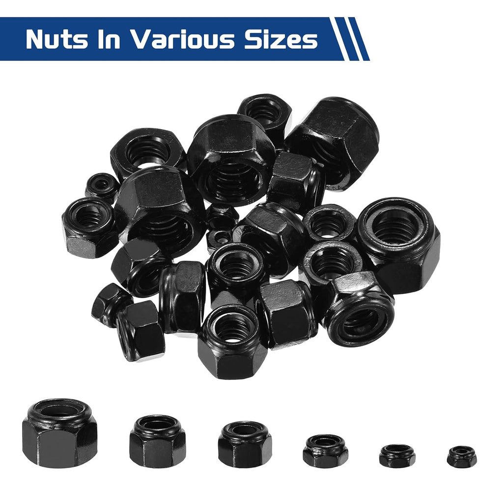 25Pcs #10-24 Nylon Locking Hex Nuts 304 StainlessSteel Black