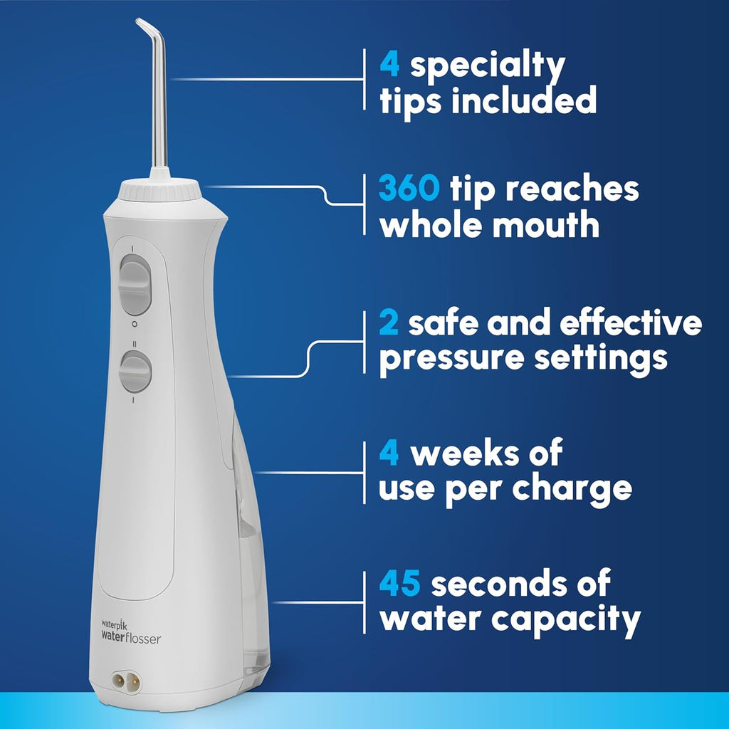 Cordless Pearl Rechargeable Portable Water Flosser for Teeth, Gums, Braces Care and Travel, Extra Quiet, 4 Flossing