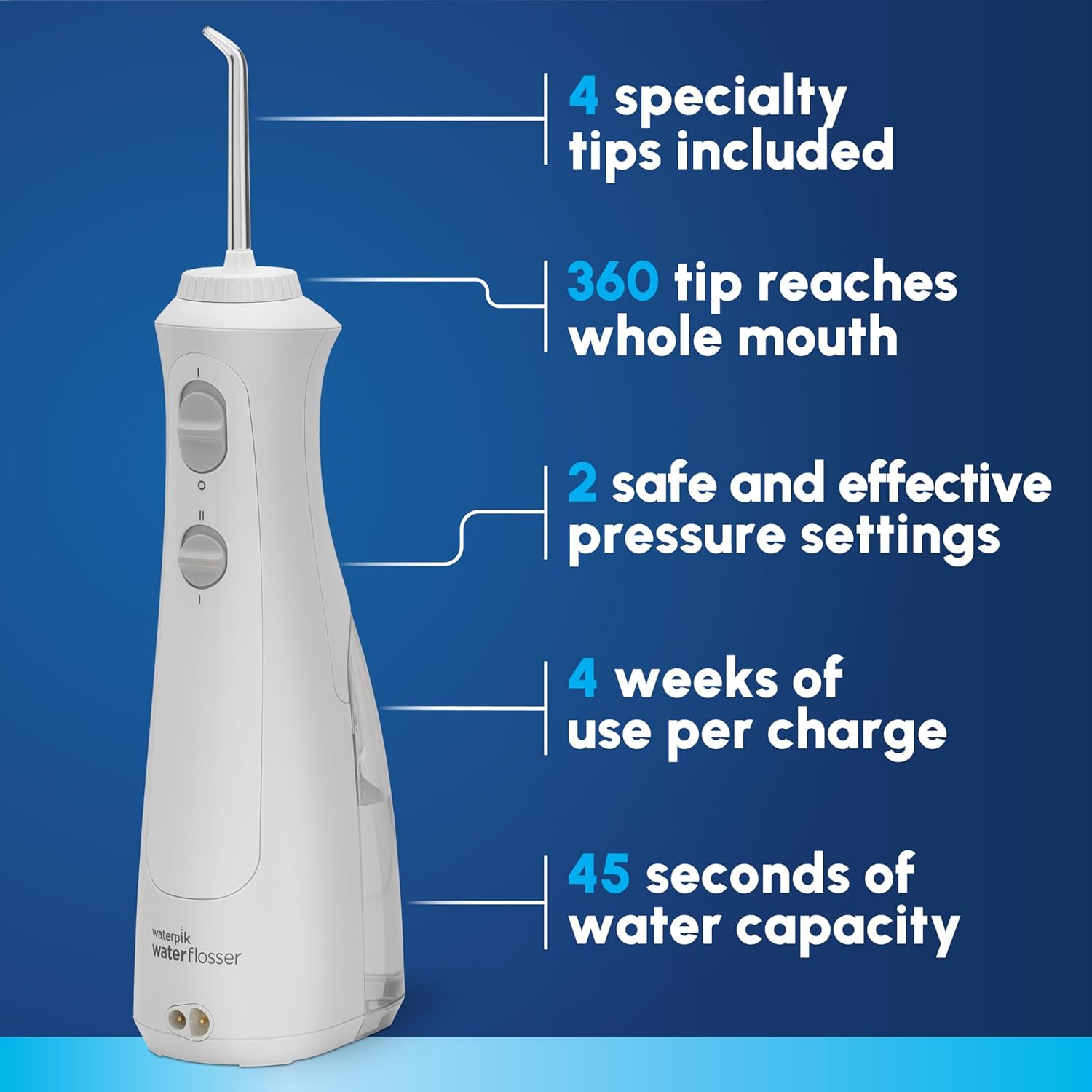 Cordless Pearl Rechargeable Portable Water Flosser for Teeth, Gums, Braces Care and Travel, Extra Quiet, 4 Flossing
