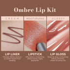 3 Pcs Juicy Nude Lip Kit - Brown Gradient Lip Liner & Nourishing Lipstick & Glossy Lip Gloss, Long-Lasting