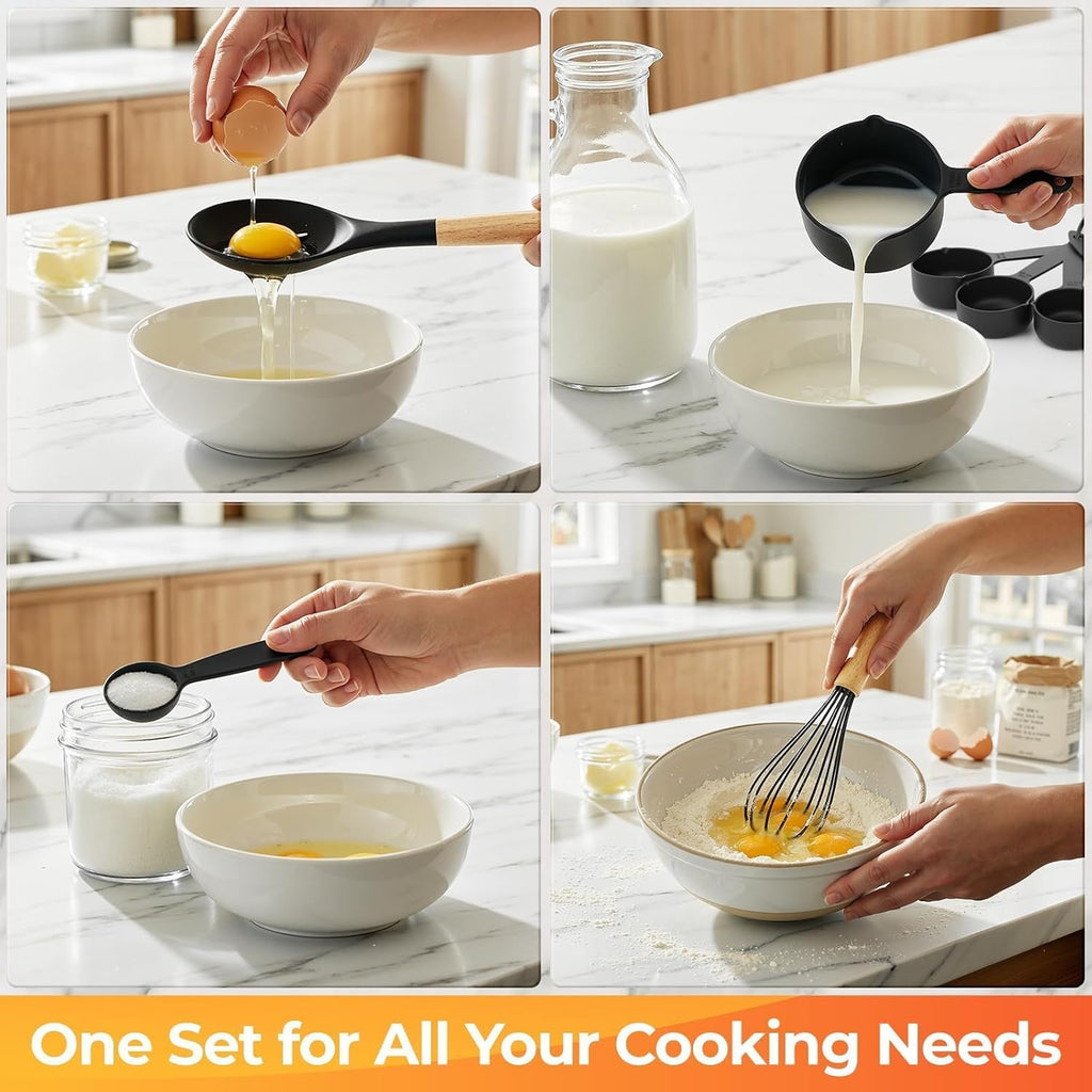 Kitchen Utensils Set - 33 PCS, Heat-Resistant Silicone Cooking Utensils Set with Wooden Handle, BPA-Free Kitchen