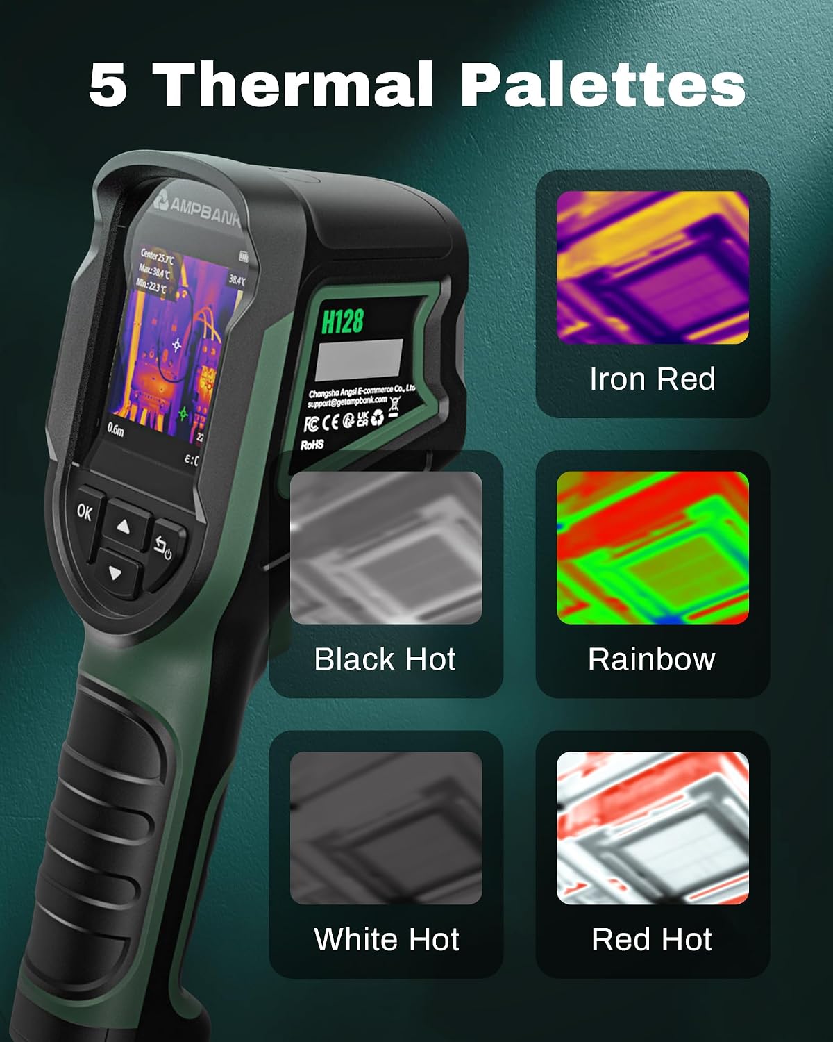 H128 Handheld Thermal Camera, 240 x 240 TISR Resolution, 24h Battery Life Thermal Imaging Camera, 25 Hz Infrared