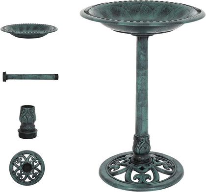 Pedestal Bird Bath, Resin Birdbaths Weather Resistant, Bird Baths with Floral Accents & Vintage Finish, Garden Decor