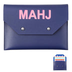 Leather Mahjong Card Holder Gift, Navy Blue, 9.5x6.8 Inch, Solid Color