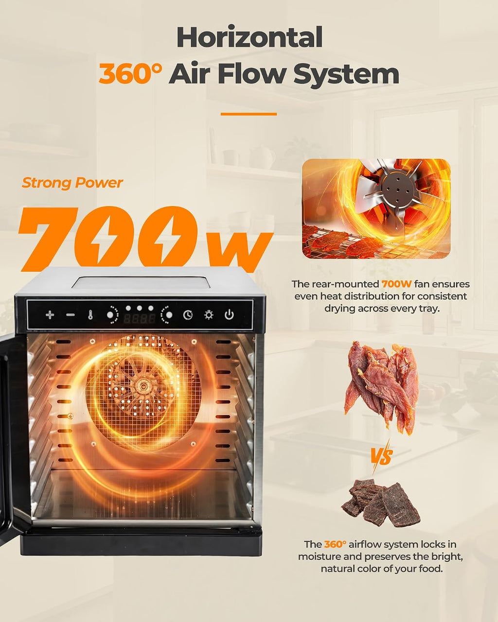 Food Dehydrator Machine 700W Upgrated Drying with 8 Trays, 212°F & 24H Timer, Visual Window, Food Dryer with