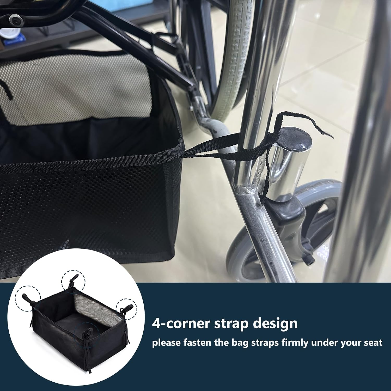 Wheelchair Under Seat Storage Carrier - Elderly Rollator Mesh Organizer Bag for Four Wheel Rollator, Under Seatneath