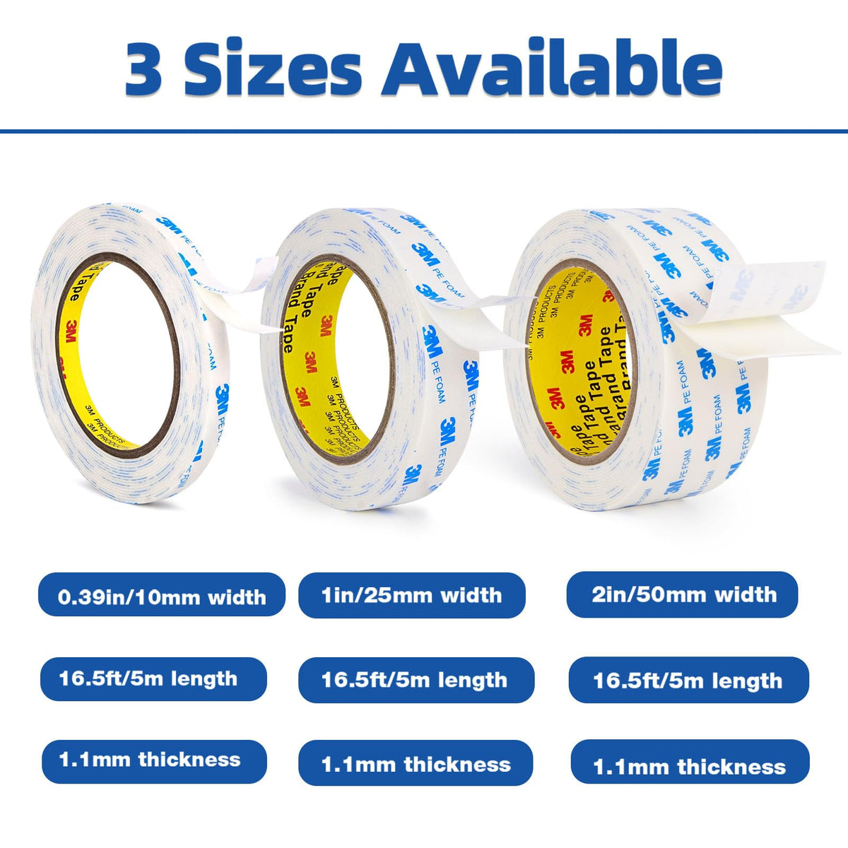 Double Sided Tape 1"×16.5Ft, Mounting Tape Heavy Duty No Residue