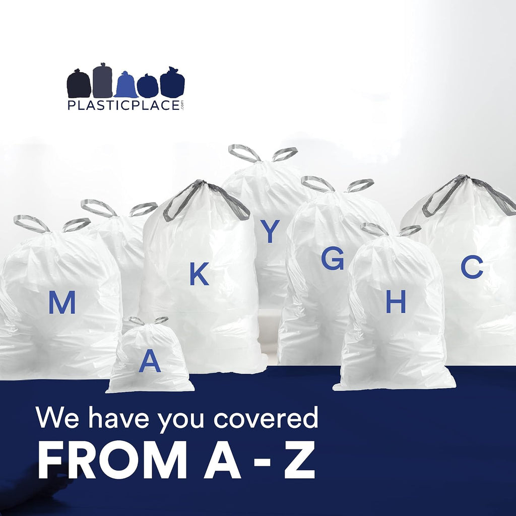 Custom Fit Trash Bags Compatible with Simplehuman Code J 50 Count White Drawstring Garbage Liners 10-10.5 Gallon