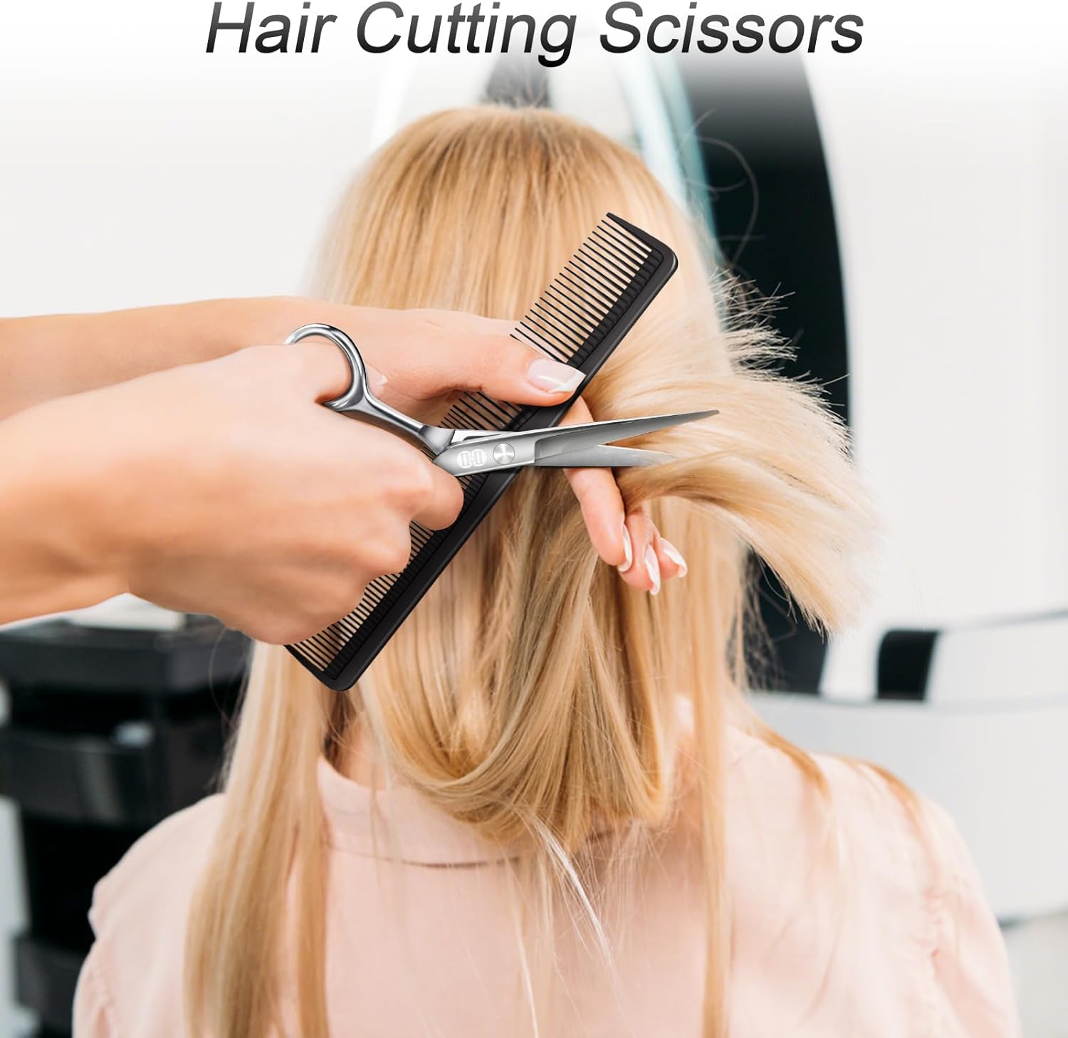 Hair Cutting Scissors Shears Kit, 6.7″ Barber Scissors Set (Silver) | Professional Haircut Scissors Kit, Hairdressing