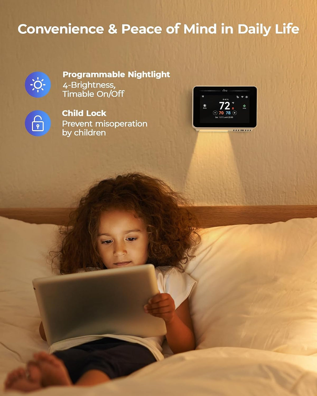 Smart Thermostat for House with Nightlight, 4.3 Inches WiFi Thermostats for Home Compatible with Alexa and Google