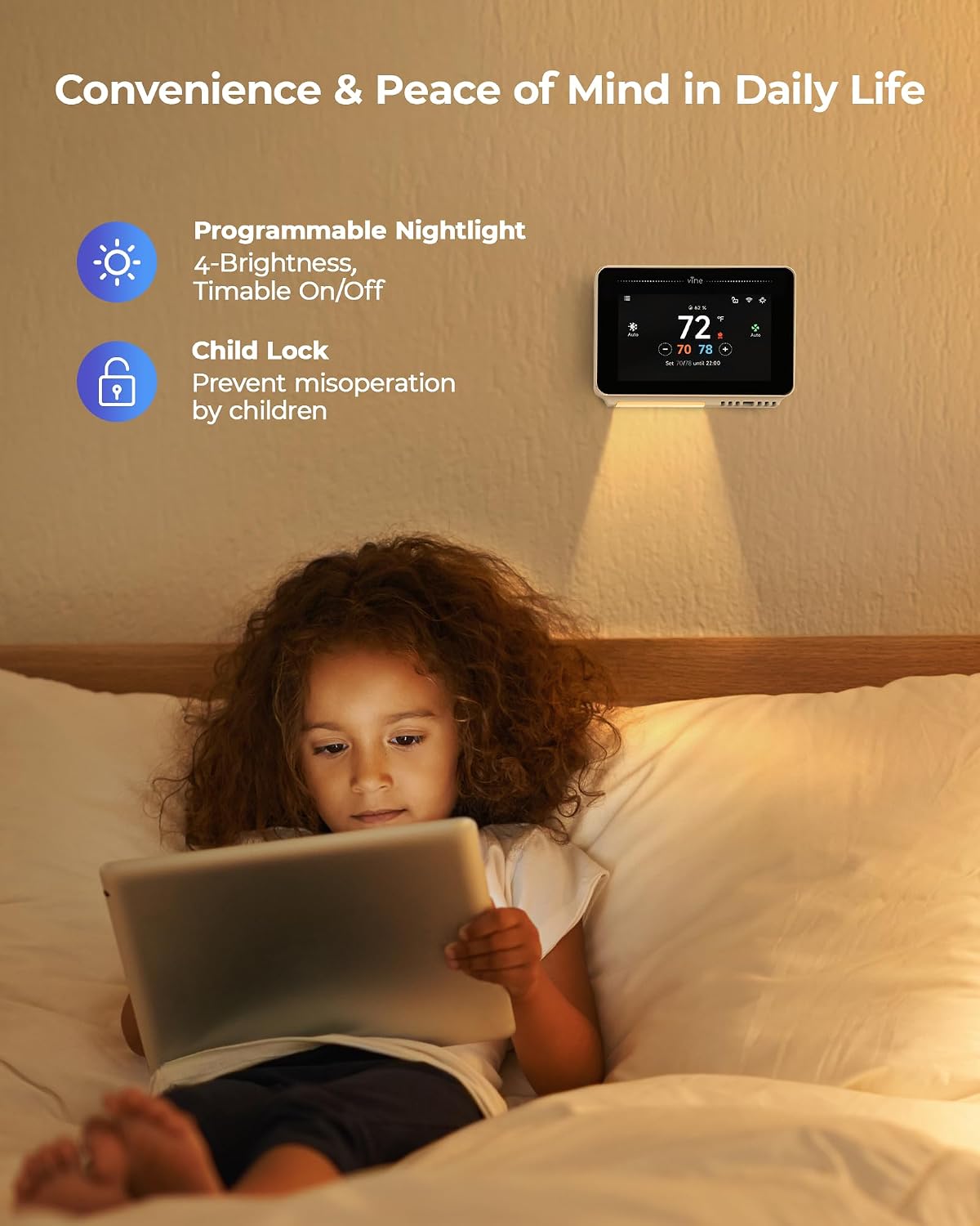 Smart Thermostat for House with Nightlight, 4.3 Inches WiFi Thermostats for Home Compatible with Alexa and Google